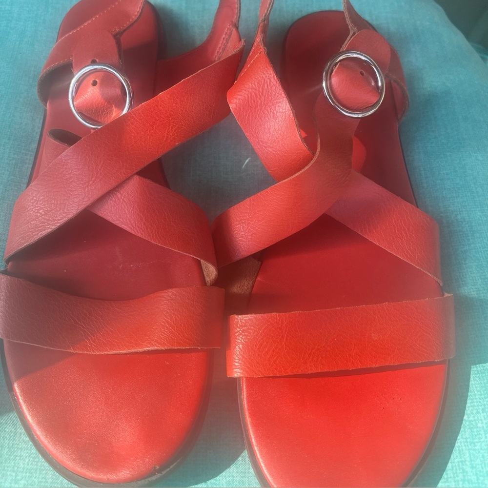Orange Strappy Sandals Flats sz 9 shoes Spring Summer